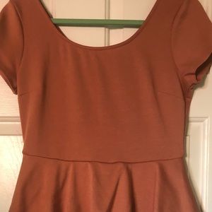 Burnt orange/peach colored peplum dress